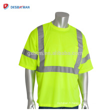 T-shirts de sécurité respirable jaune fluorescent d&#39;OEM T-shirts de travail réfléchissants de visibilité élevée de visibilité élevée de Hi Vis avec la poche